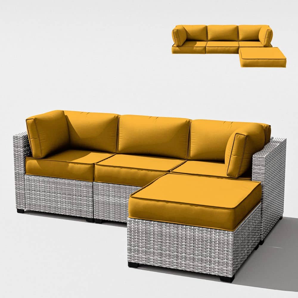 9-Piece Deep Seating Outdoor Patio Replacement Cushions, 25.6 x 25.6 x 4 in. for 4-Seat Wicker Sectional, Yellow