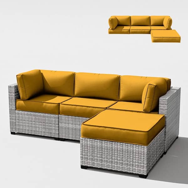 25.6 in. x 25.6 in. x 4 in. (9-Piece) Deep Seating Outdoor Sectional Replacement Cushion Yellow