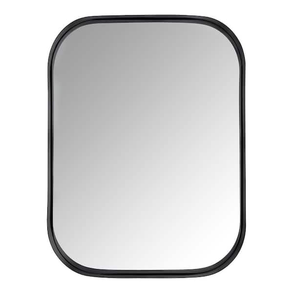 Medium Rectangle Black Modern Mirror, Mirror With Curved Corners