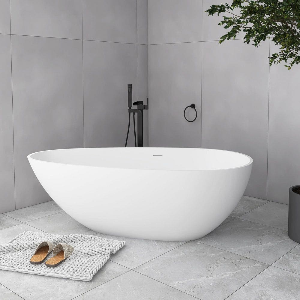 67'' Matte White Solid Surface Freestanding Soaking Bathtub