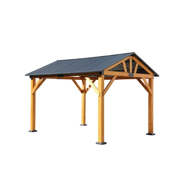 INMITOM 13 ft. x 11 ft. Cedar Wood Hardtop Gazebo with