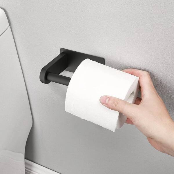 HITSLAM Toilet Paper Holder With Shelf - Matte Black, Wall Mount, Self-Adhesive Or Screw Fix