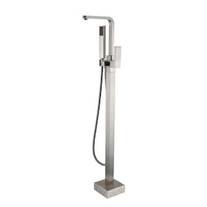 Single-Handle Freestanding Tub Faucet with Hand Shower in Brushed Nickel