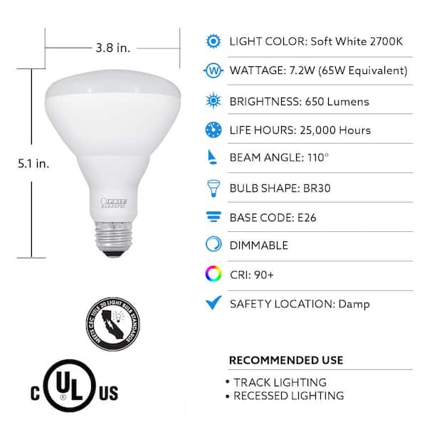 65-Watt Equivalent BR30 Dimmable CEC Compliant 90+ CRI CEC Title 20 E26 Flood LED Light Bulb, Soft White 2700K (54-Pack)