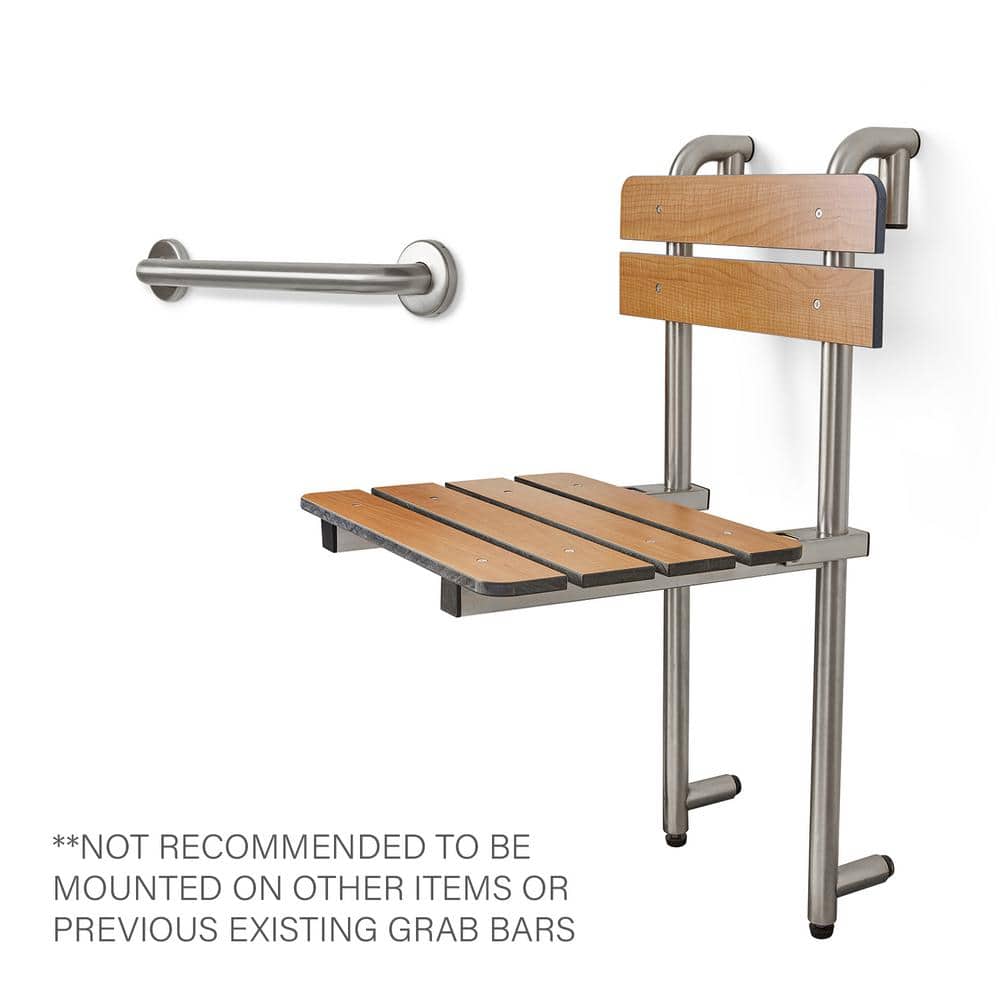 Adjustable Teak and Stainless Steel Foldable Shower Seat