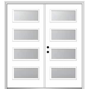Celeste 64 in. x 80 in. Right-Hand Inswing 4-Lite Frosted Glass Primed Fiberglass Prehung Front Door on 4-9/16 in. Frame