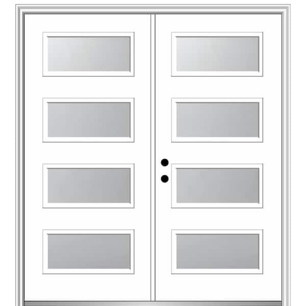 MMI DOOR Celeste 64 in. x 80 in. Right-Hand Inswing 4-Lite Frosted Glass Primed Fiberglass Prehung Front Door on 4-9/16 in. Frame