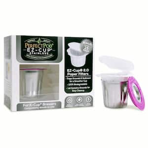 EZ-Cup Stainless Steel Reusable K Cup Coffee Pod + 25 Disposable Paper Filters compatible with Keurig 1.0,2.0 & Others