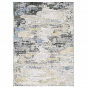 4' X 6' Gray And Ivory Abstract Printed Stain Resistant Non Skid Area Rug