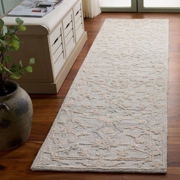 Abstract 2 ft. x 8 ft. Light Gray/Ivory Oriental Floral Runner Rug