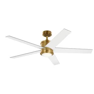 Brahm 56 in. Integrated LED Indoor Natural Brass Down rod Mount Ceiling Fan with Remote Control