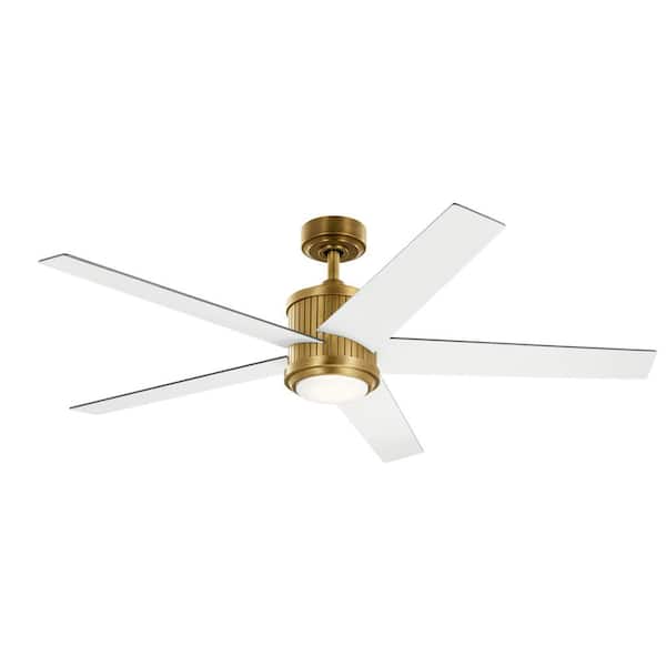 KICHLER Brahm 56 in. Integrated LED Indoor Natural Brass Down rod Mount Ceiling Fan with Remote Control