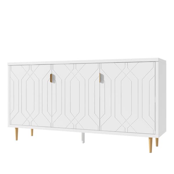 Polibi White TV Stand Fits TV's up to 75 in. with Adjustable Shelves and Storage Sideboard Cabinet