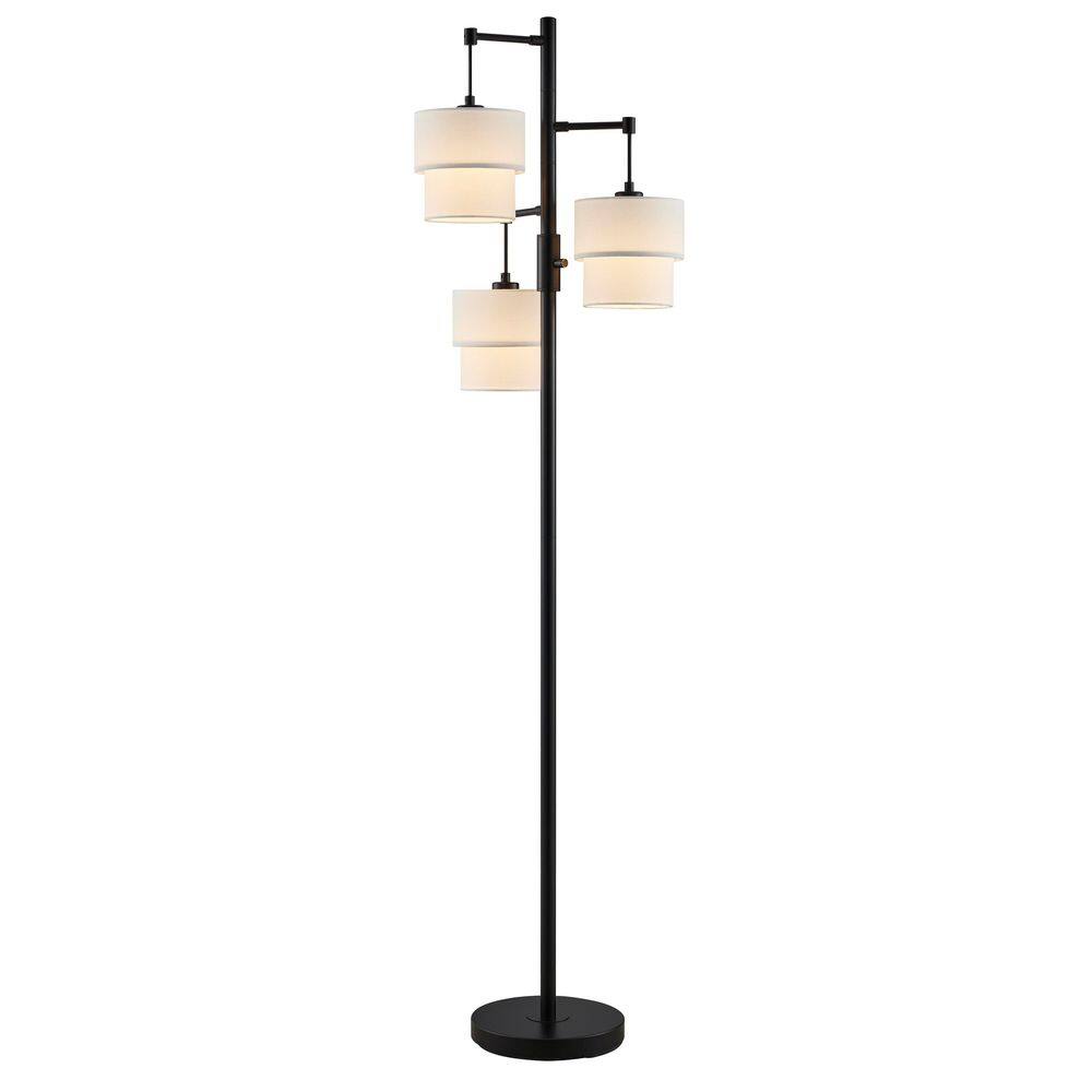 64.5 in. Black Modern 3-Light Tree Floor Lamp with Tiered White Fabric Drum Shades for Living Room price history on PriceWatchPro