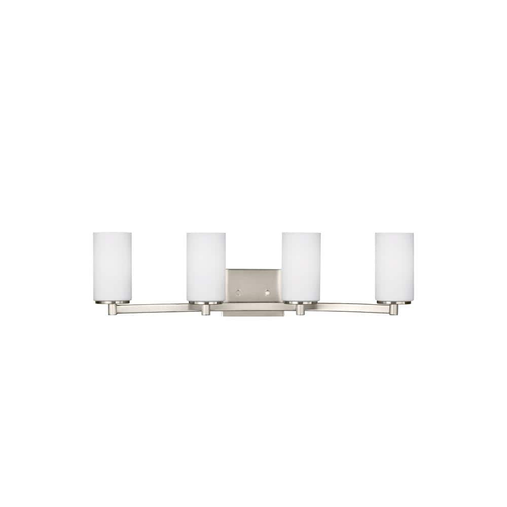 Hettinger 29" Brushed Nickel Vanity Light with Etched Glass Shades