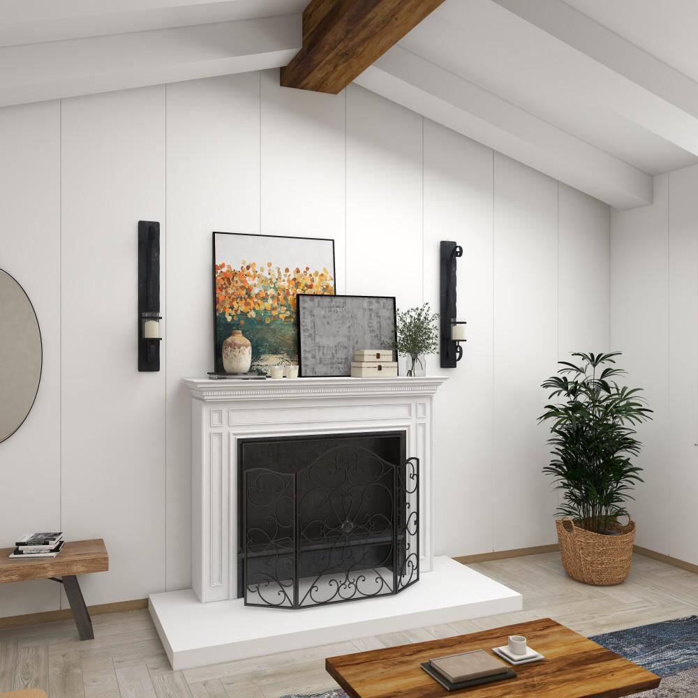 Black Metal and Wood Wall Sconce with Hurricane Glass