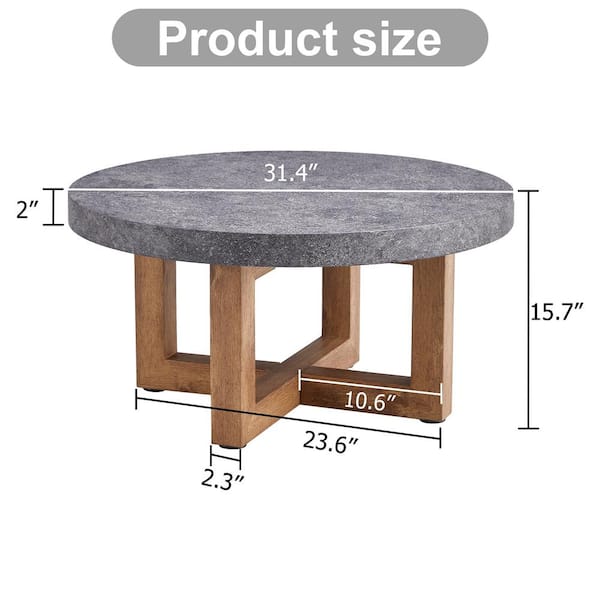 31.4 in. Modern Gray Round Wood Coffee Table