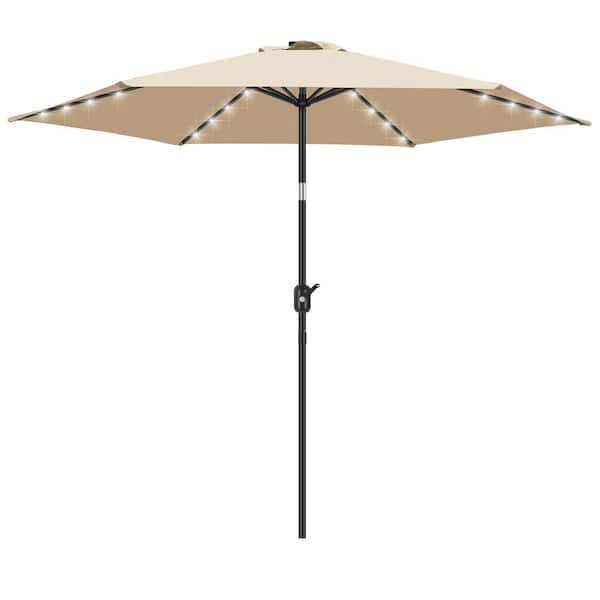 Unbranded SERGA 9 ft. Outdoor Patio LED Lights Tilt Market Umbrella in Beige