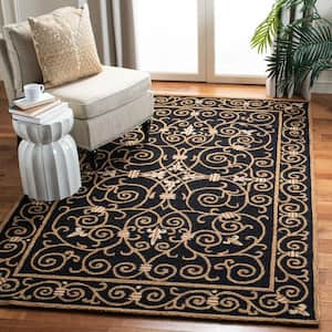 Chelsea Black Doormat 3 ft. x 5 ft. Interlaced Floral Border Area Rug