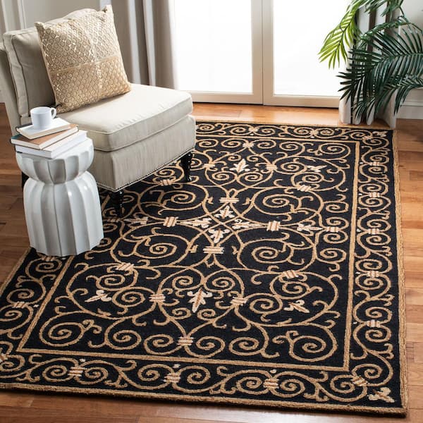 Chelsea Black Doormat 3 ft. x 5 ft. Interlaced Floral Border Area Rug