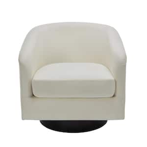 Beige Polyester Upholstered 360°Swivel Arm Chair With Wood Base (Set of 1)