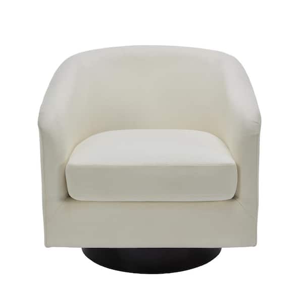 Uixe Beige Polyester Upholstered 360°Swivel Arm Chair With Wood Base (Set of 1)