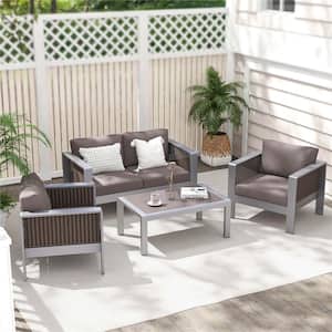 Gray Metal Outdoor Loveseat with Thick Back and Seat Cushions