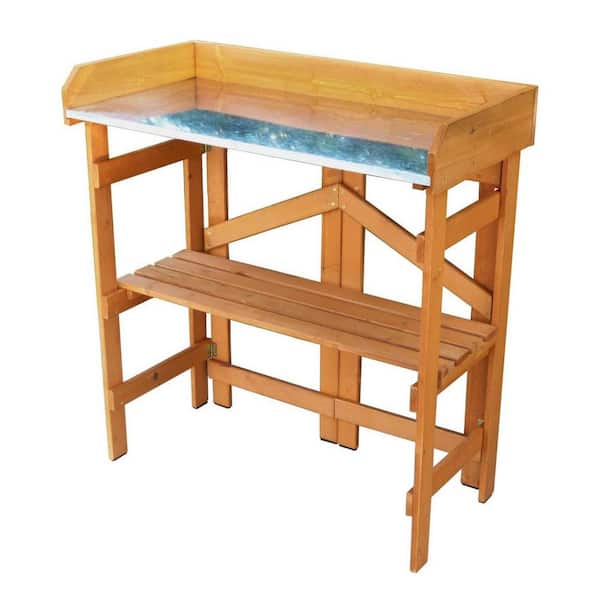 Unbranded 31.89 in. W x 34.06 in. H Garden Folding Utility Table and Potting Bench, Natural Stained