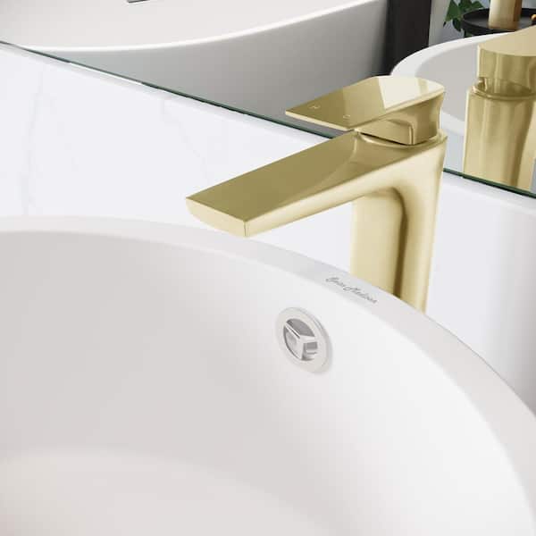 Swiss Madison Monaco Single-Handle High-Arc Single-Hole Bathroom Faucet in Brushed Gold