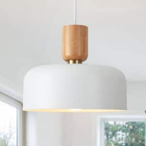 1-Light White Industrial Pendant Light with Metal Shade for Bedroom Dining Room Kitchen, No Bulbs Included