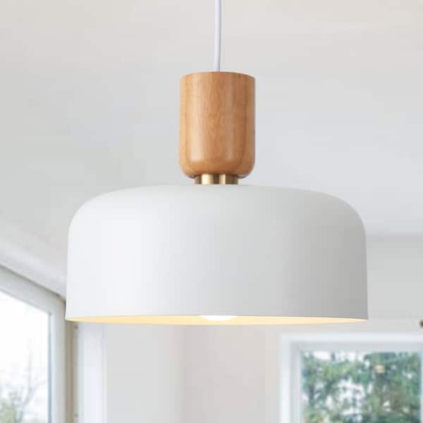 1-Light White Industrial Pendant Light with Metal Shade for Bedroom Dining Room Kitchen, No Bulbs Included