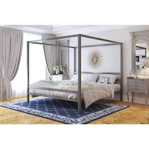 Rory Gunmetal Gray Metal King Canopy Bed