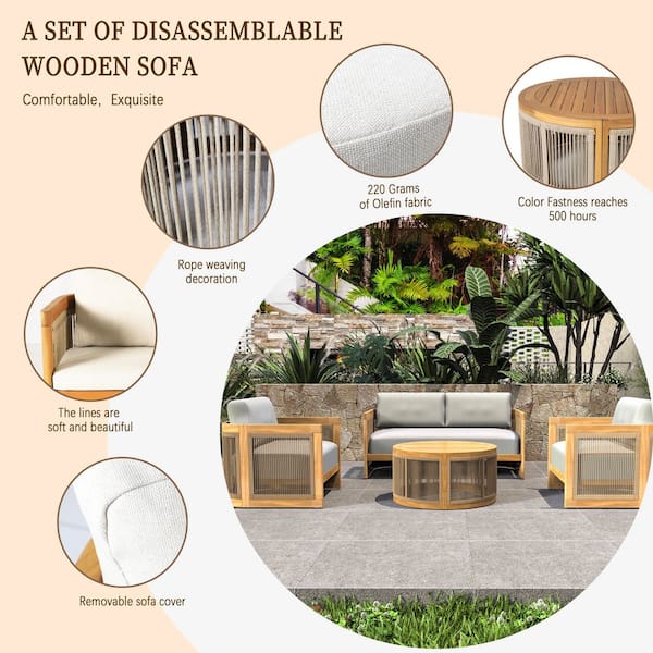 moda furnishings Guzal 5-Piece Acacia Wood Patio Outdoor