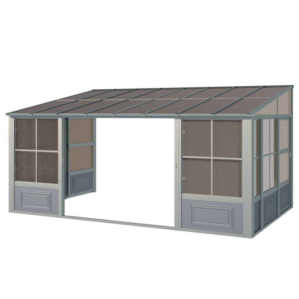 10 ft. x 16 ft. Wall Mounted Gazebo, All-Season Aluminum Patio Gazebo with Side Door, Outdoor Permanent Sunroom, Gray price history on PriceWatchPro
