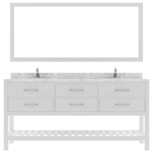 Virtu USA Caroline Estate 72 in. W x 22 in. D x 35 in. H Double Sink Bath Vanity in White with Quartz Top and Mirror