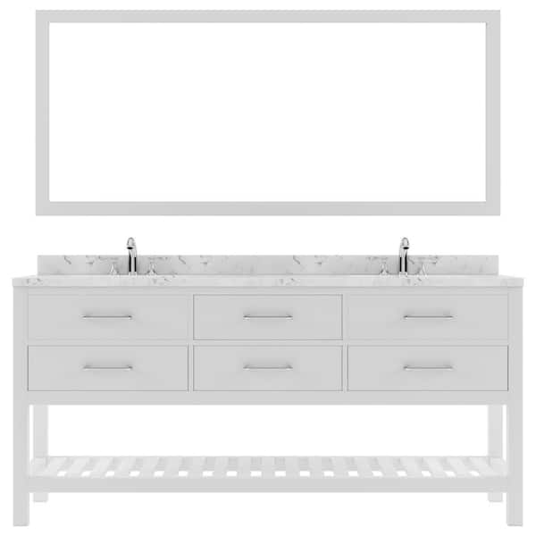 Virtu USA Caroline Estate 72 in. W x 22 in. D x 35 in. H Double Sink Bath Vanity in White with Quartz Top and Mirror