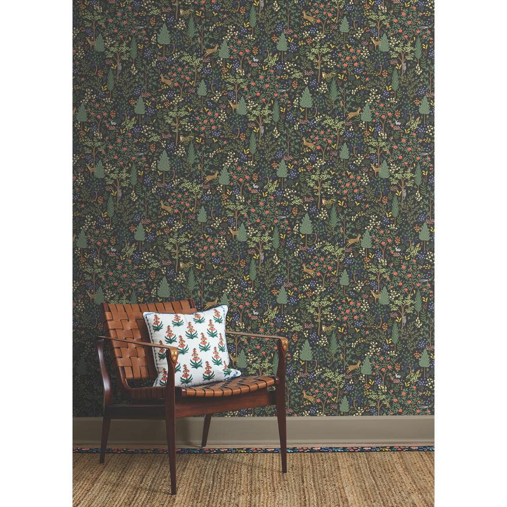 Woodland Black and Green Vinyl Peel and Stick Wallpaper