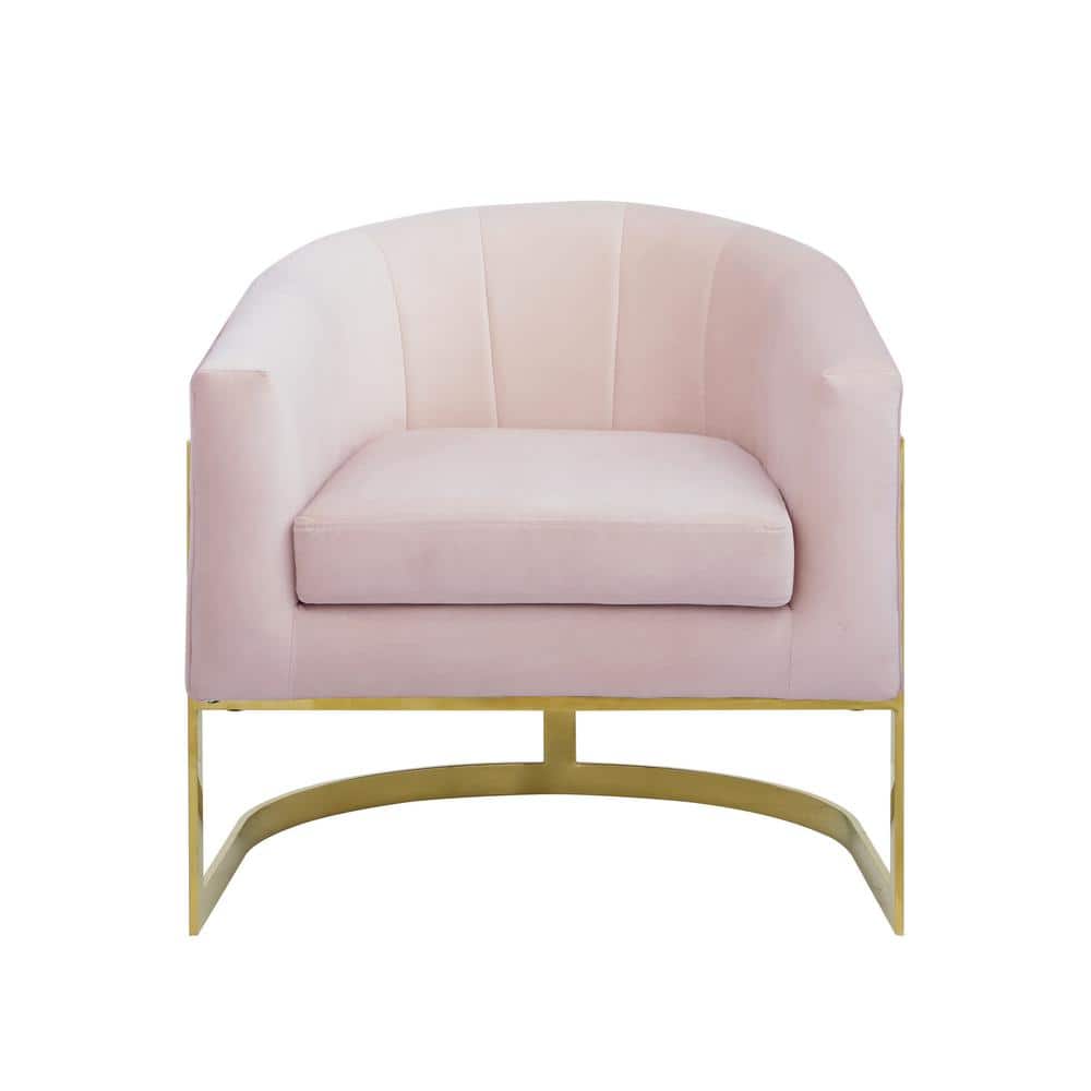 Glamorous Pink Velvet Barrel Accent Chair with Gold Accents
