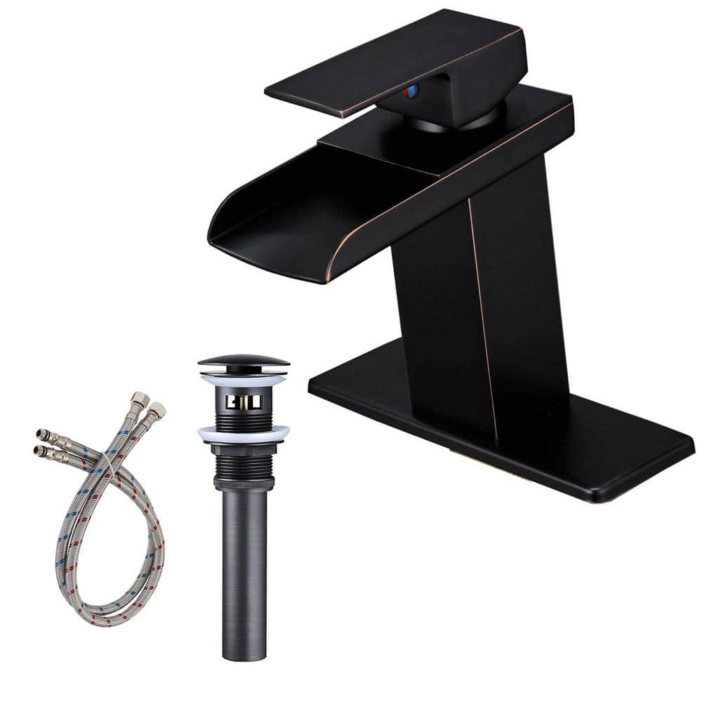 Single Handle Single Hole Waterfall Bathroom Faucet with Drain Assembly Bra