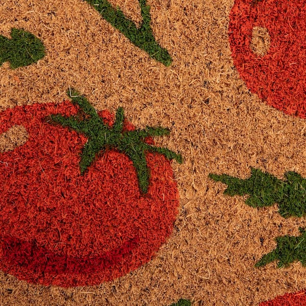 マトマトマット Storied Home Tomatoes Print Beige 16 in. x 32 in. Coir PVC Backing