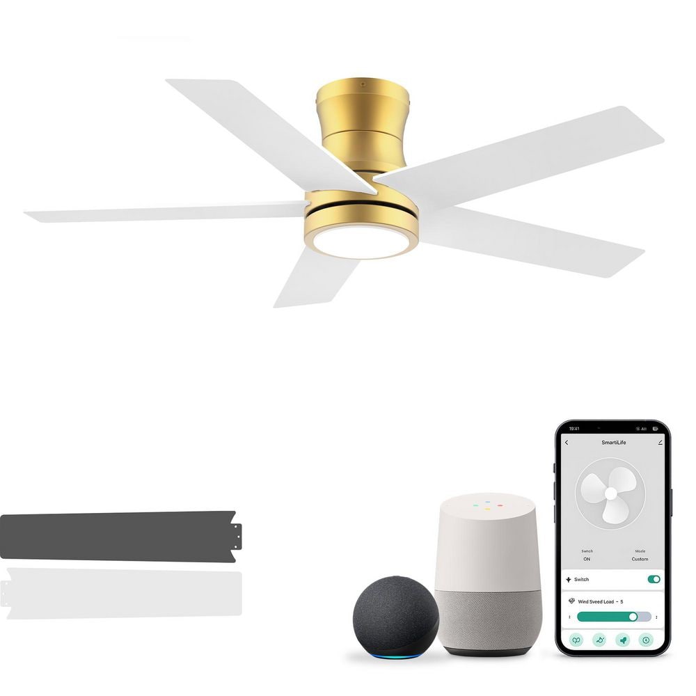 42 in. Smart Flush Mount Indoor/Outdoor Ceiling Fan with Integrated LED Light, Remote/App/Voice Control,Quiet DC Motor