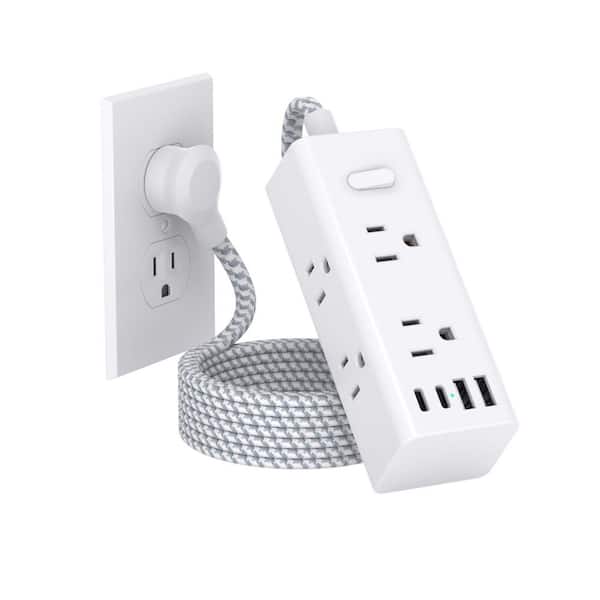 5 ft Extension Cord 6-Outlet 2 USB-A Ports 2 USB-C Ports Surge Protector with Wall Mountable Flat Plug, 1 Piece