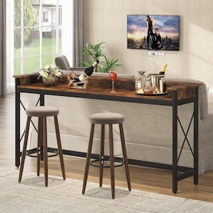Turrella 70.9 in. Brown Extra Long Sofa Console Table with Outlets and USB Ports, Industrial