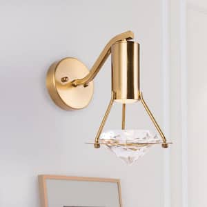 1-Light Gold Metal Wall Sconces with Crystal