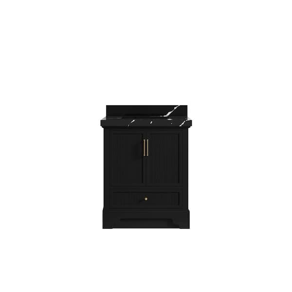 Willow Collections Alys 30 in. W x 22 in. D x 36 in. H Single Sink Bath Vanity Center in Black with 2 in. Calacatta Black Top