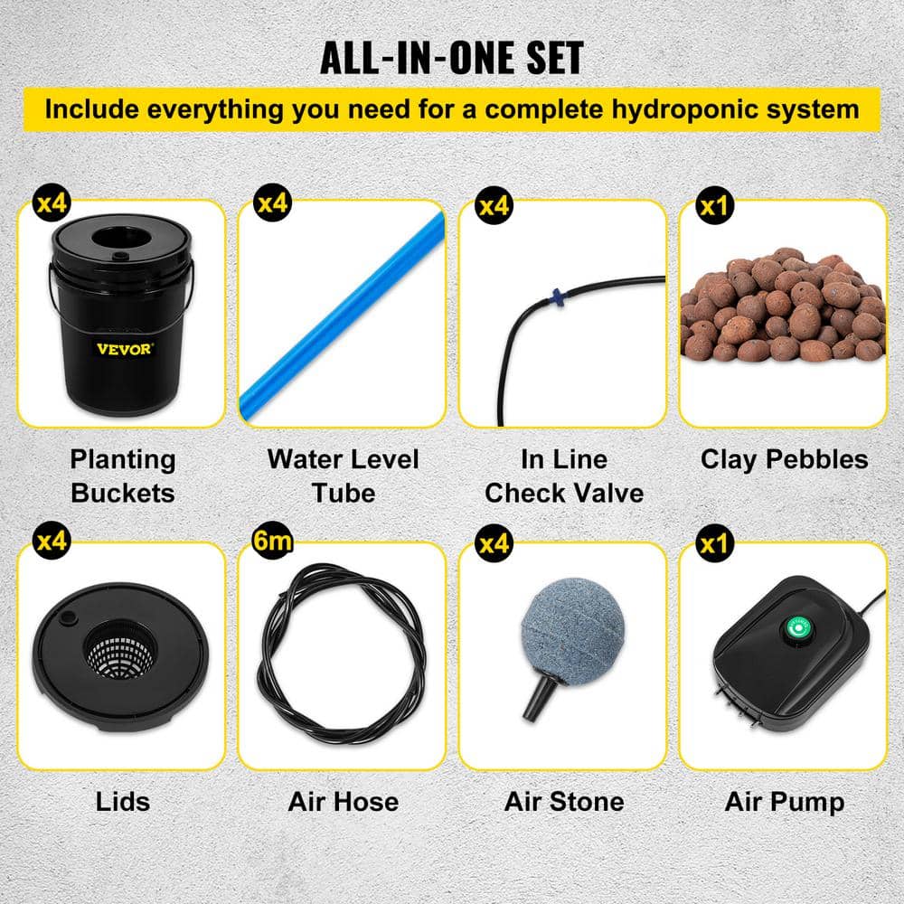 Black 5 Gallon 4-Bucket Hydroponic System for Indoor/Outdoor Use