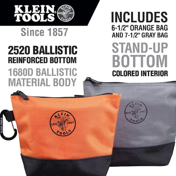 Klein Tools Zipper Bags, Canvas Tool Pouches Olive/Orange/Blue