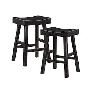 Oxton 24.5 in. Black Wood Counter Height Stool with Wood Seat (Set of 2)
