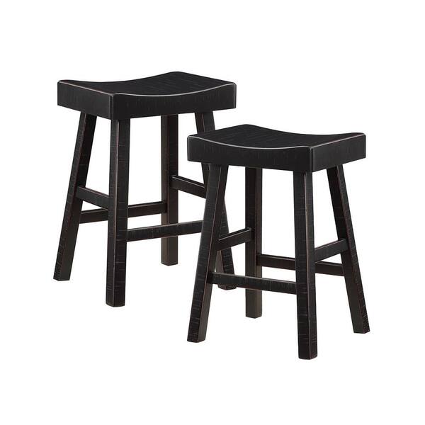 Oxton 24.5 in. Black Wood Counter Height Stool with Wood Seat (Set of 2) 5687BLK24 The Home Depot