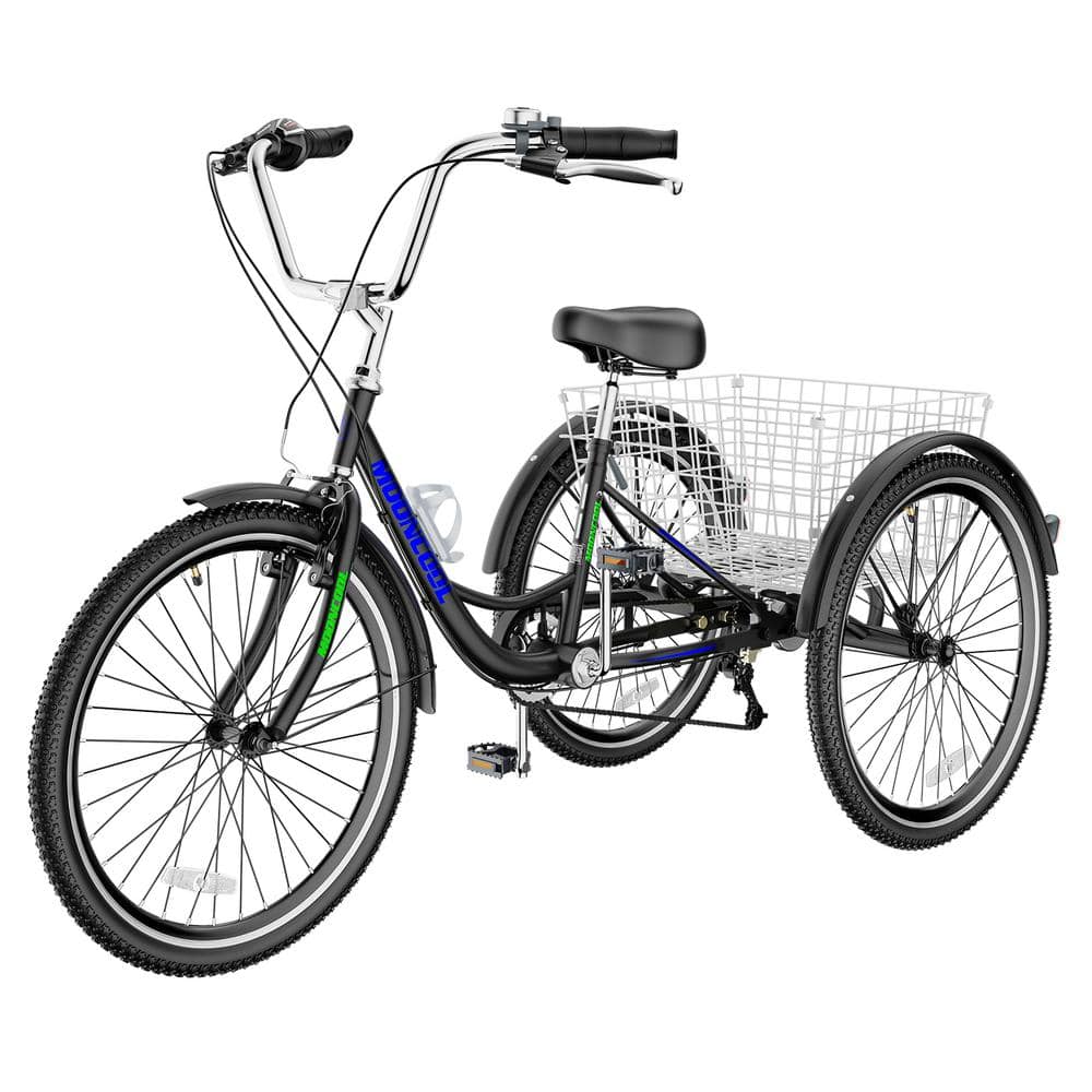 Adult Tricycle 7 Speed, 24 in. Wheels Cruiser Bike with Basket for Seniors, Women, Men, Black, Blue, Green
